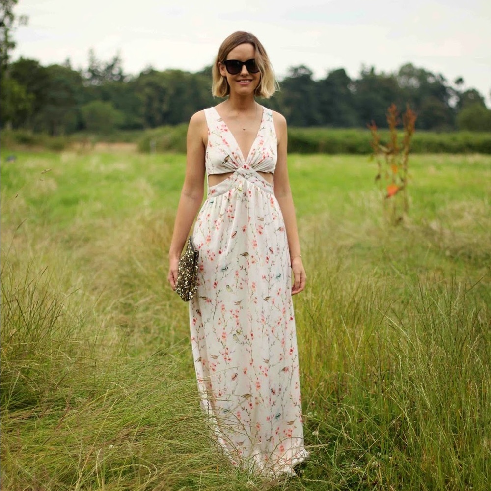 Zara maxi flower birds cut out maxi dress , summer , wedding guest